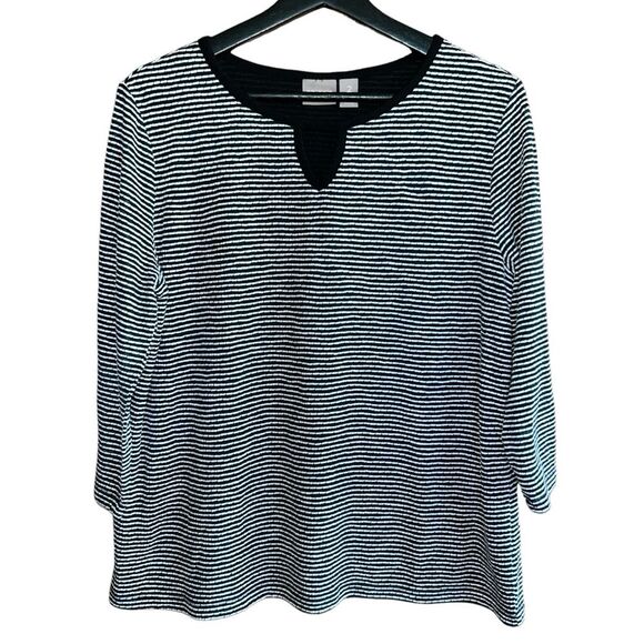 Chicos Top Womens‎ 2 (US L/12) Black White Striped Lined Tee - Picture 1 of 12